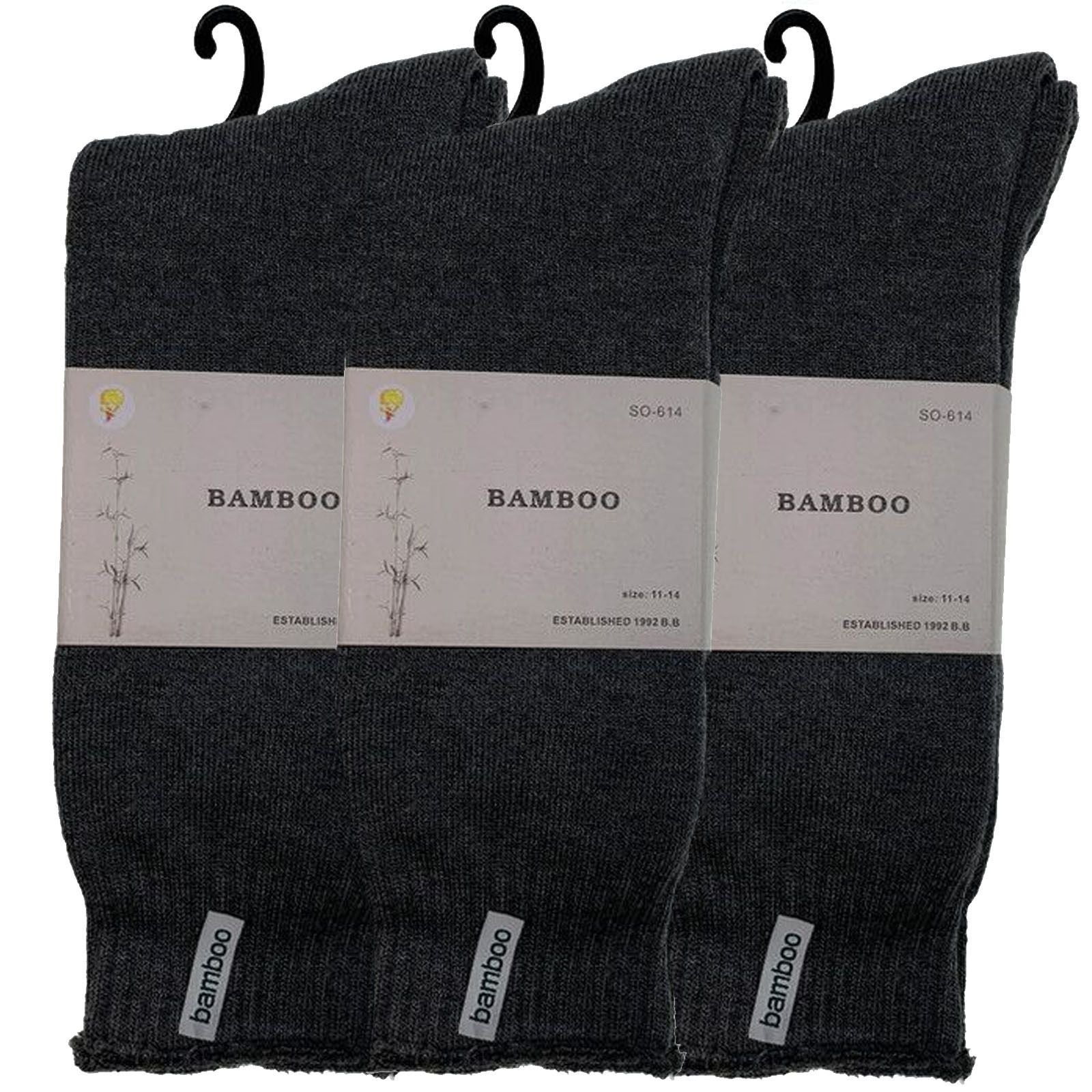 3 Pairs PREMIUM BAMBOO SOCKS Mens Heavy Duty Thick Work Socks BULK Cushion - Charcoal Grey